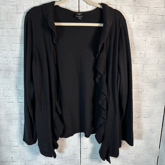 Talbots womens cardigan Marina wool ruffle collar front black whimsigoth plus SZ - Picture 1 of 9